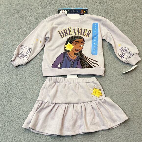 Disney Outfit Set Girls 4T Purple Wish Dreamer 2 Piece Skort & Sweatshirt NEW - Picture 1 of 11